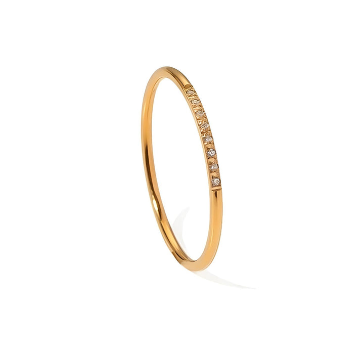 Simple band ring with small zirconias in 18 karat gold-plated titanium