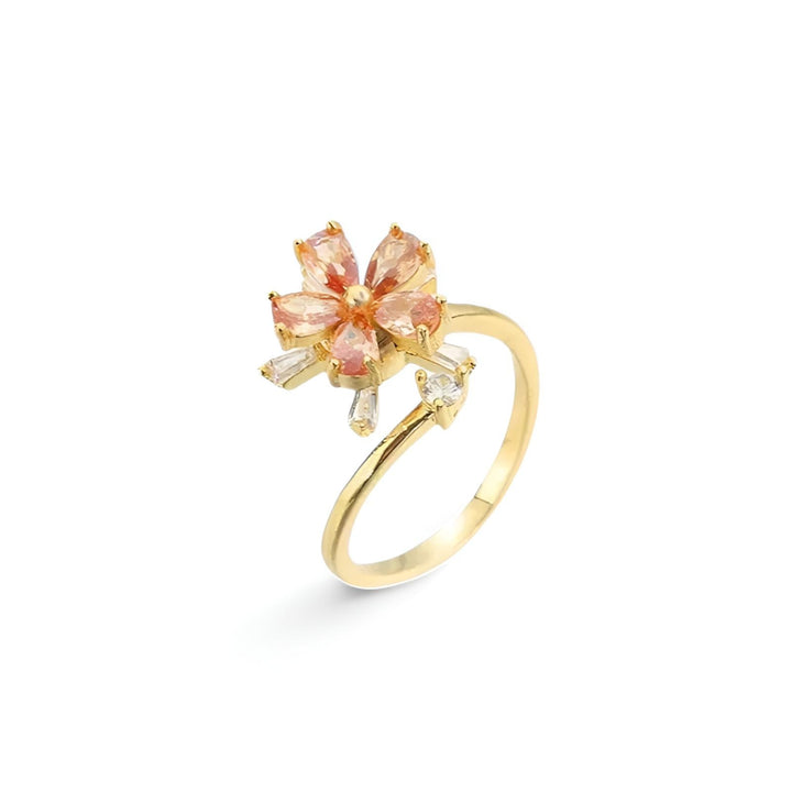 Rotating fidget anti-stress flower spinning ring in 18 karat gold-plated copper