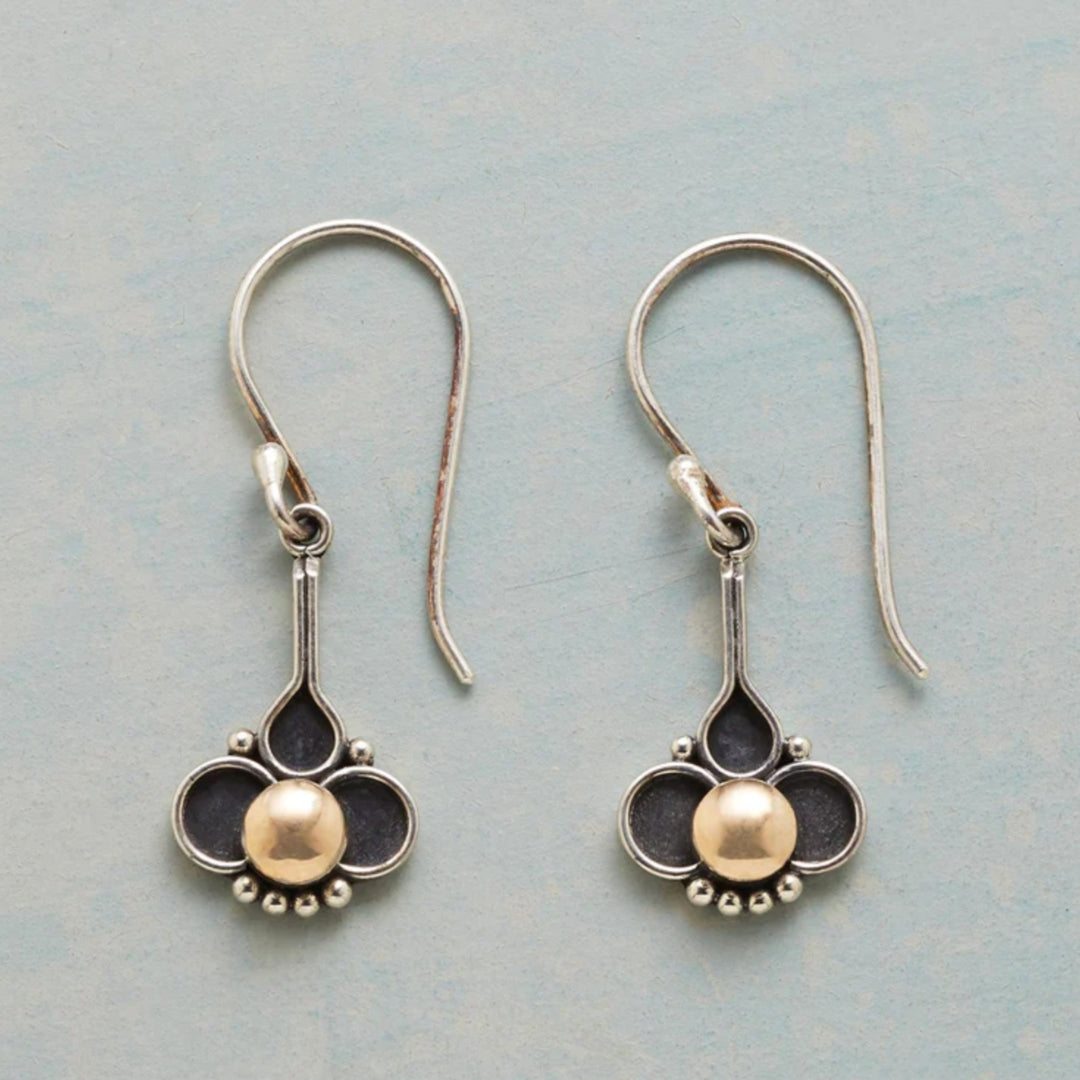 Gold Boho Clover Earrings Adorned with Pearls