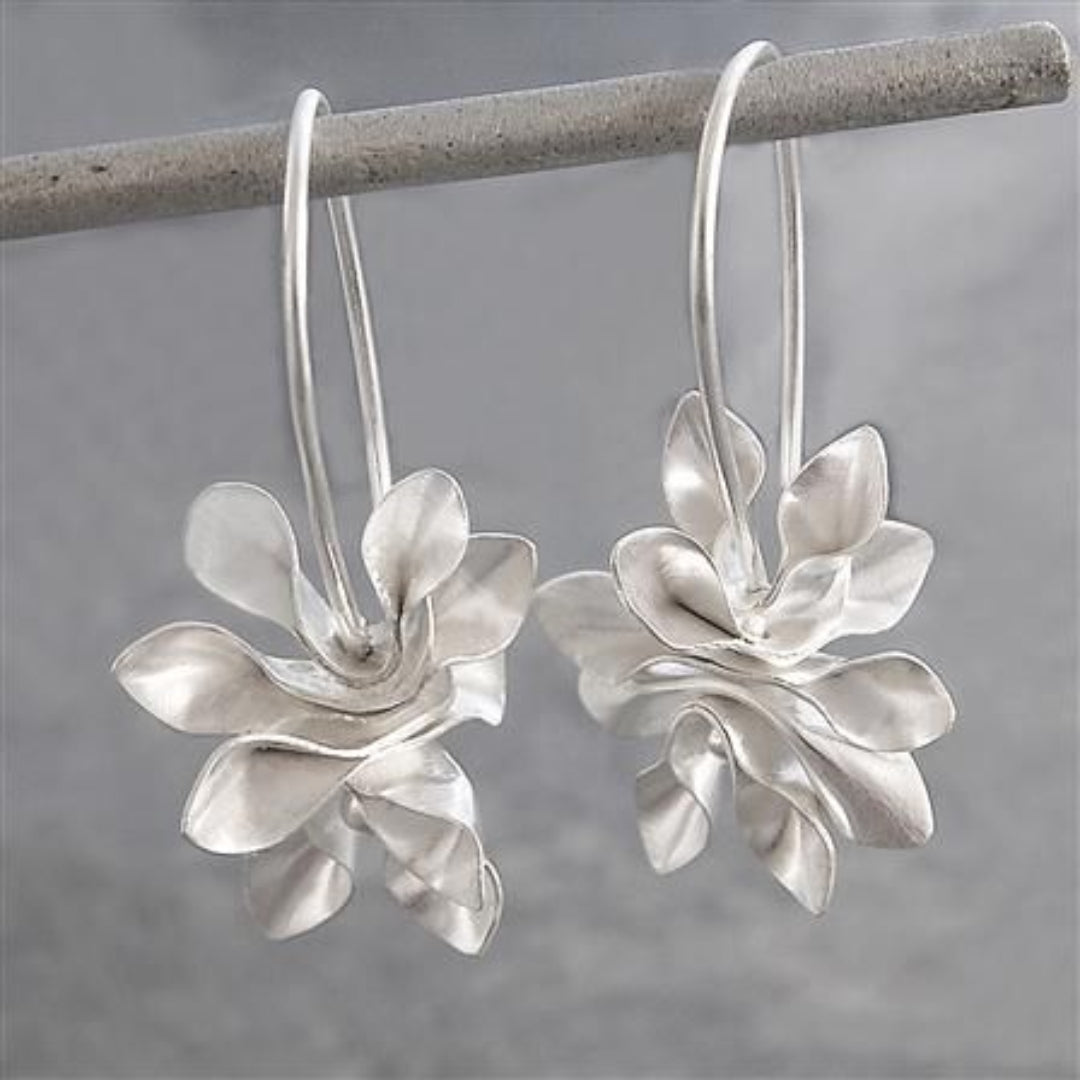 Retro Asymmetrical Floral Silver Earrings