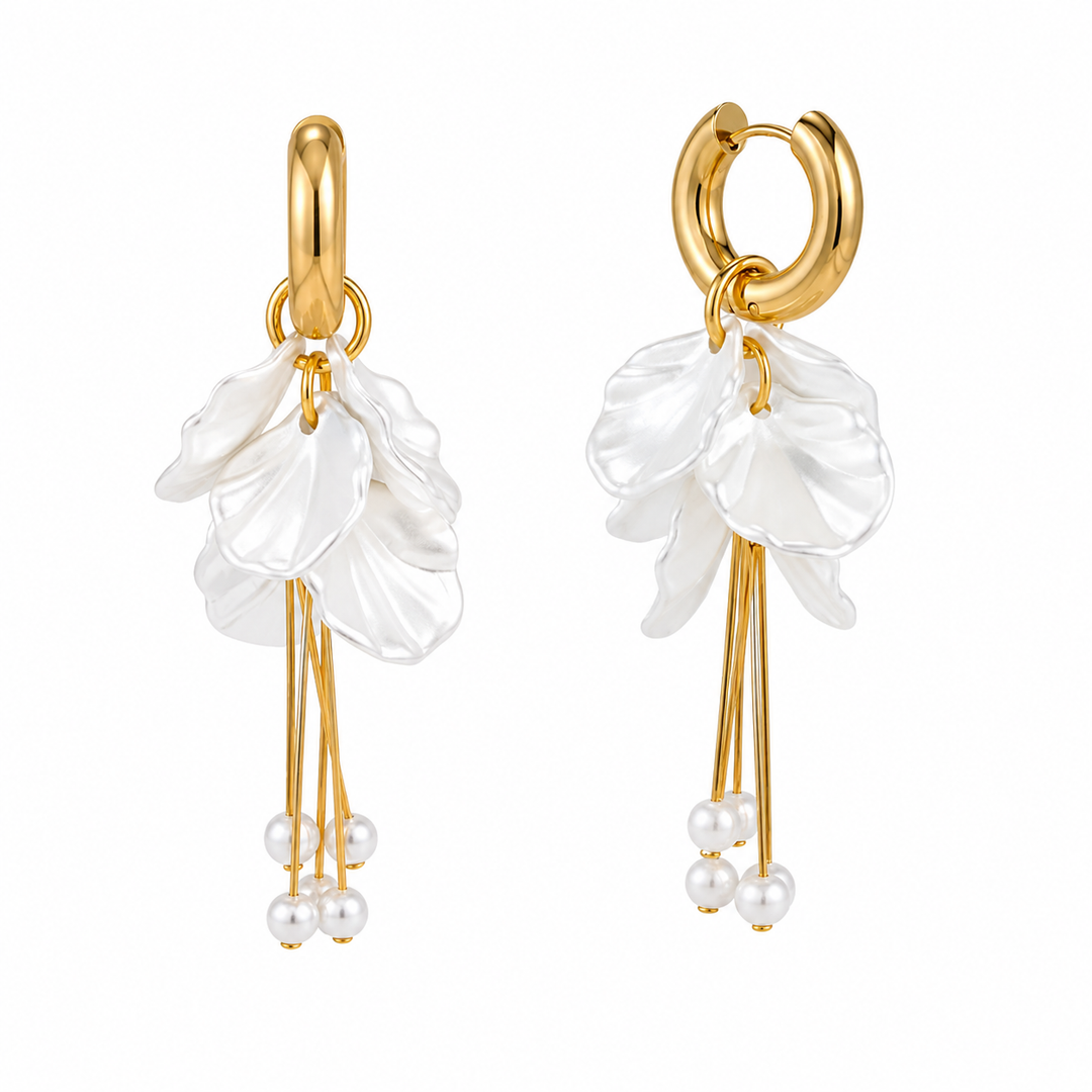White Blossom Tassel Earrings