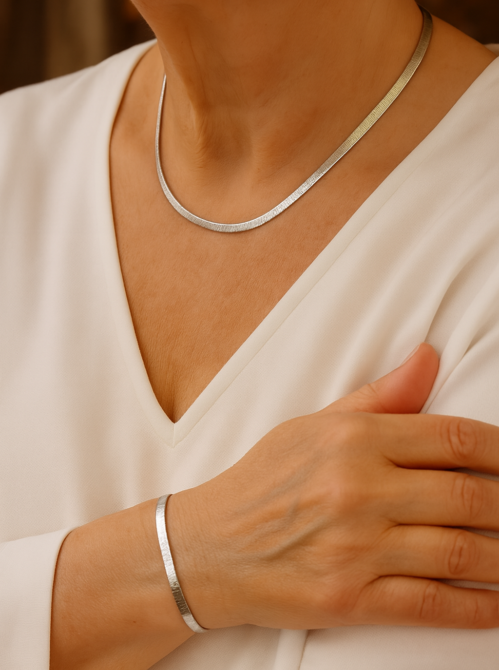 Classic herringbone necklace & bracelet