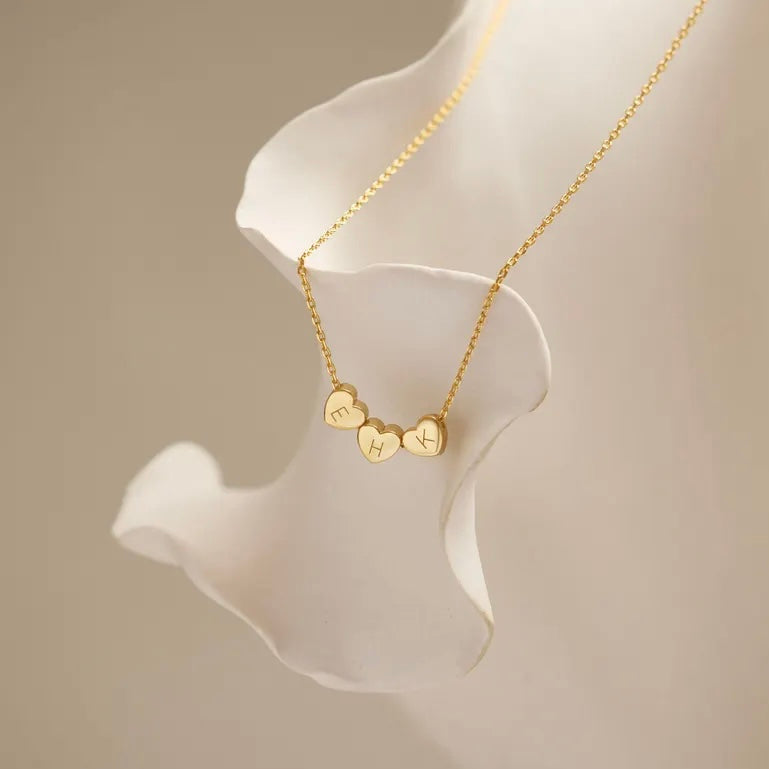 Perfect Gift - Personalized Initial Necklace with Hearts