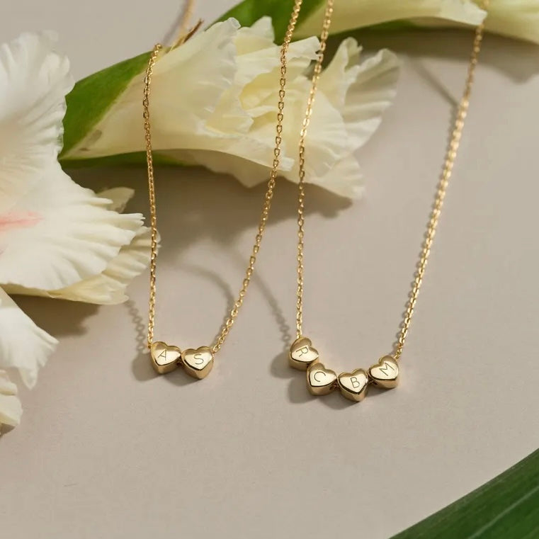 Perfect Gift - Personalized Initial Necklace with Hearts