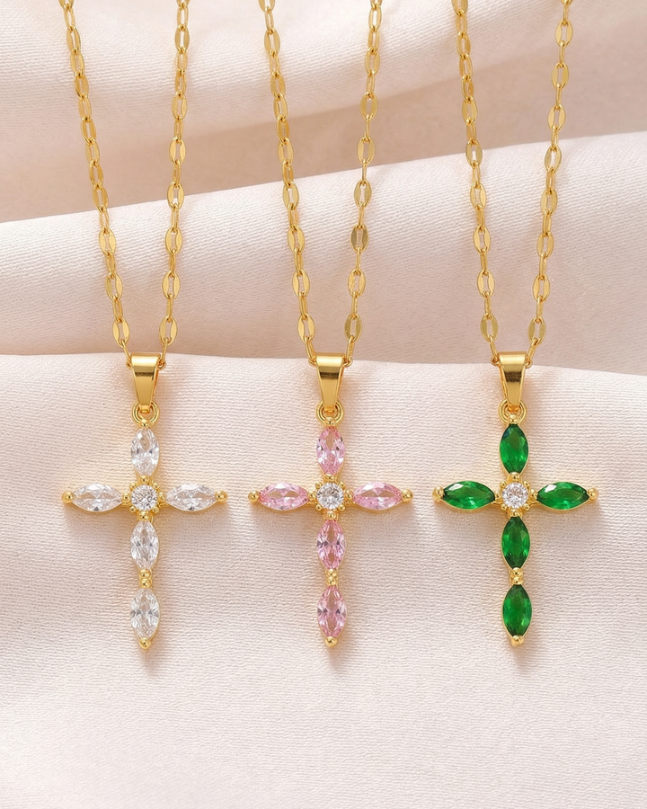 Cross Flower of Faith Necklace (Gold Plated)
