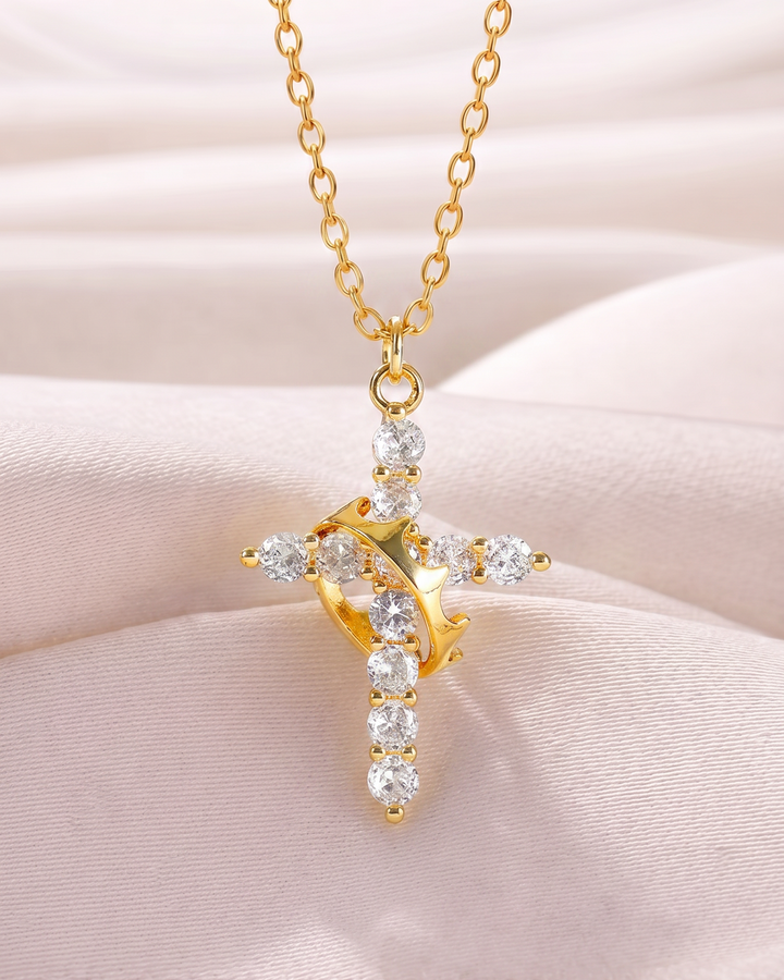 Necklace with Cross and Christ's Crown (Gold-Plated)