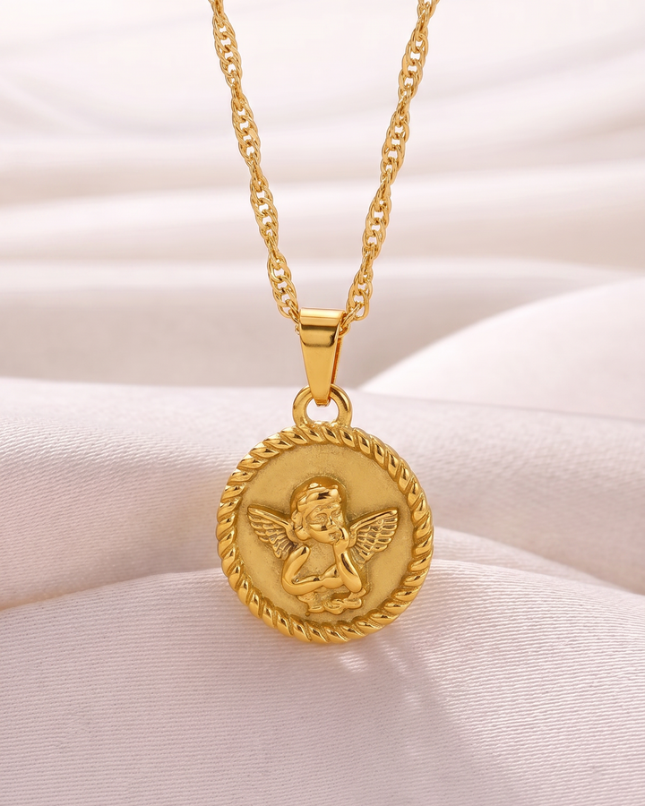Necklace with Guardian Angel Medal (18-carat gold plated)