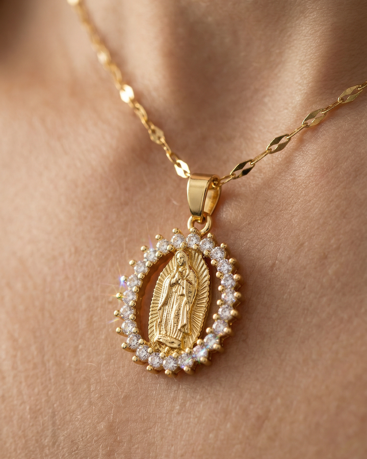 Madonna Necklace with Shiny Zirconia (Gold-Plated)