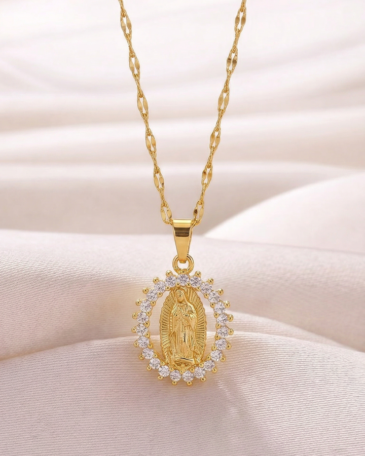 Madonna Necklace with Shiny Zirconia (Gold-Plated)