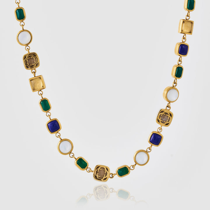 Blue Crystal Gemstone Necklace (Gold)