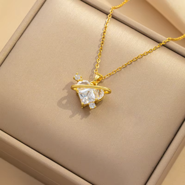 Crystal Pink Heart Zircon Necklace