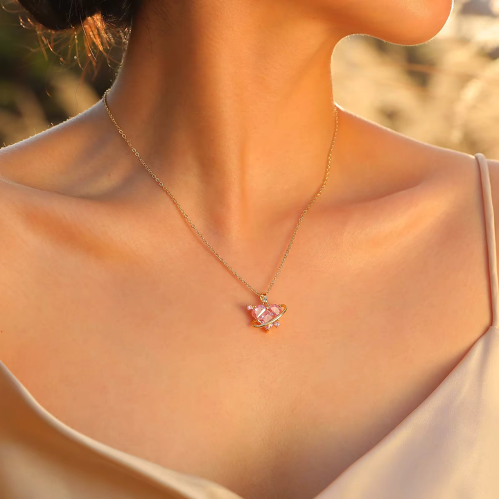 Crystal Pink Heart Zircon Necklace