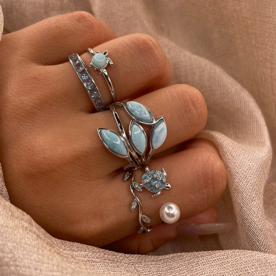 Blue Sea Turtle Open 925 Sterling Silver Ring | Ocean-Inspired Adjustable Ring