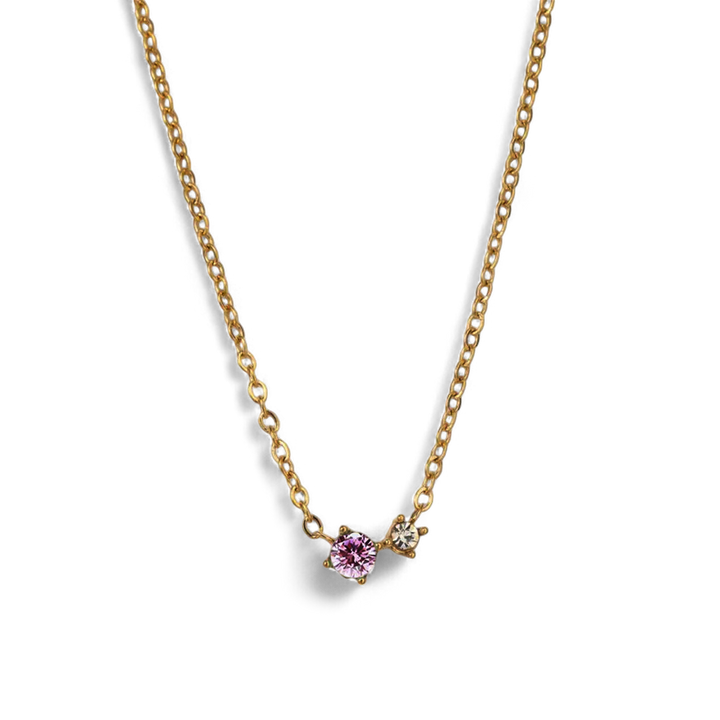 Dainty Birthstone Solitaire Necklace with Diamond Accent