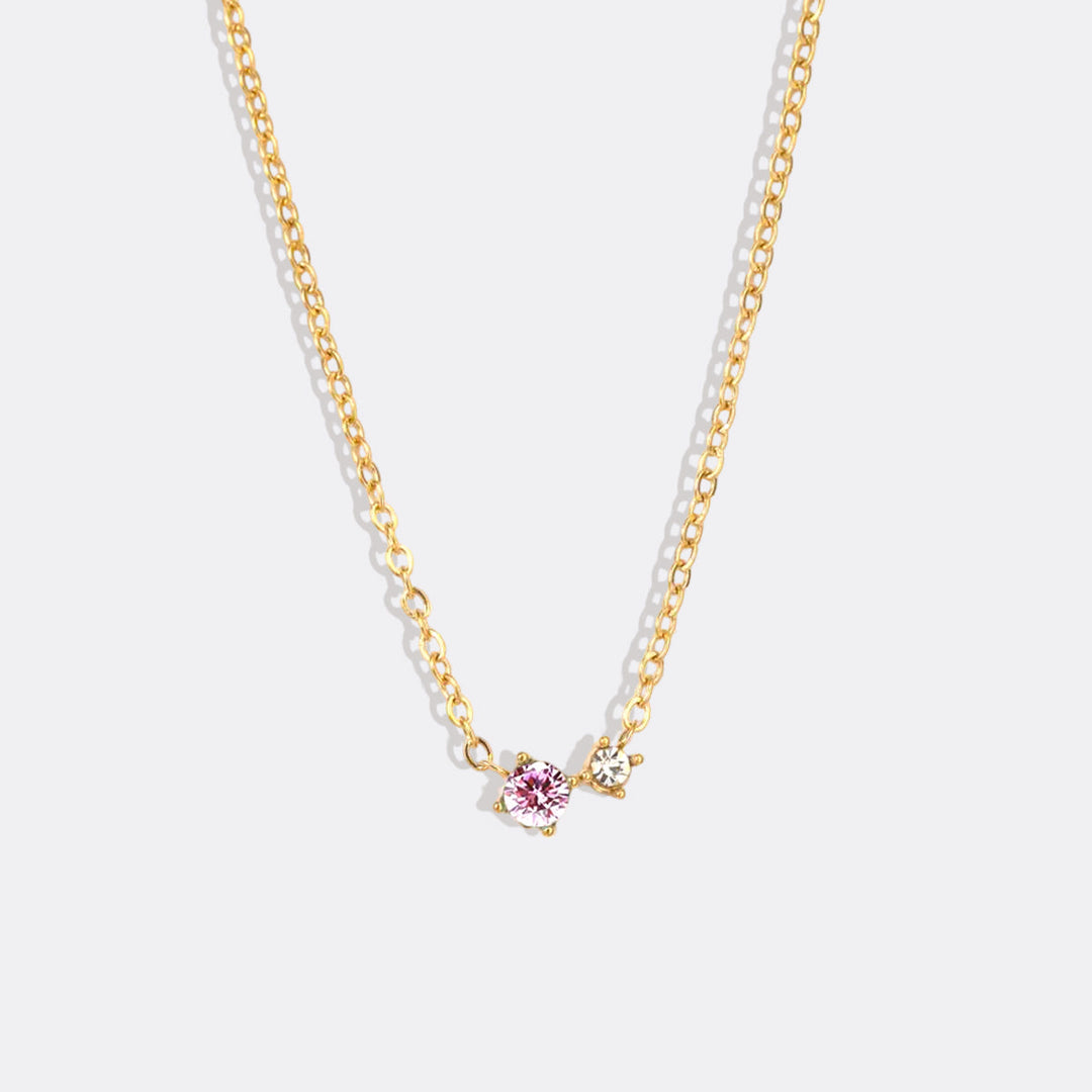 Dainty Birthstone Solitaire Necklace with Diamond Accent