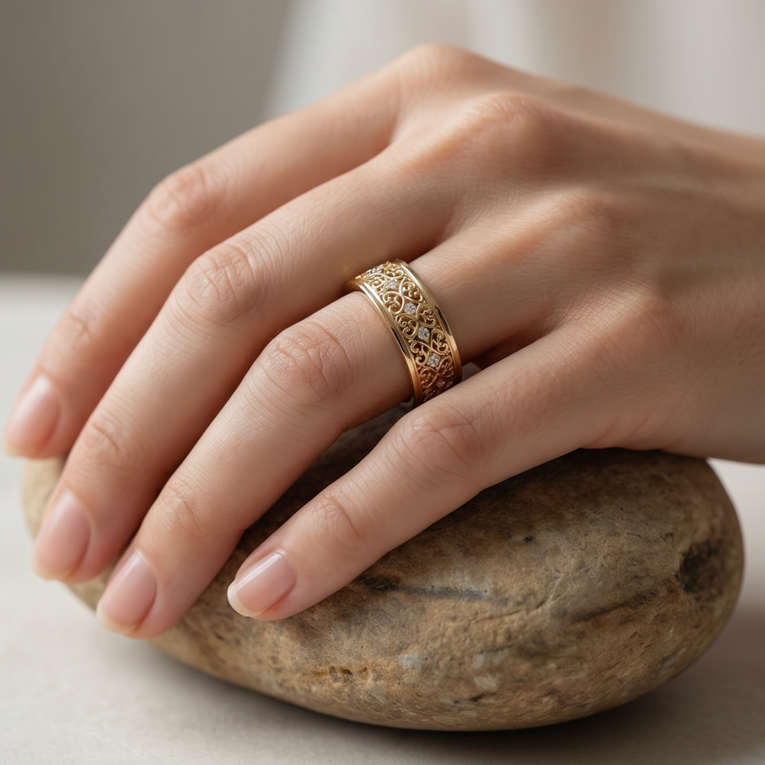 Exotic Hollow Ring in Fine Gold