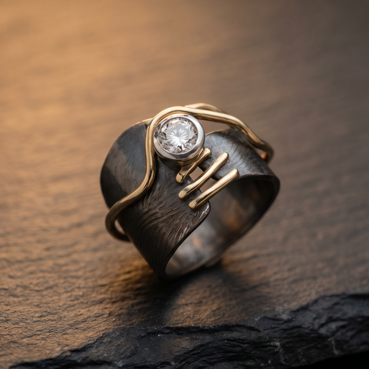 Dark ring with vintage zircon