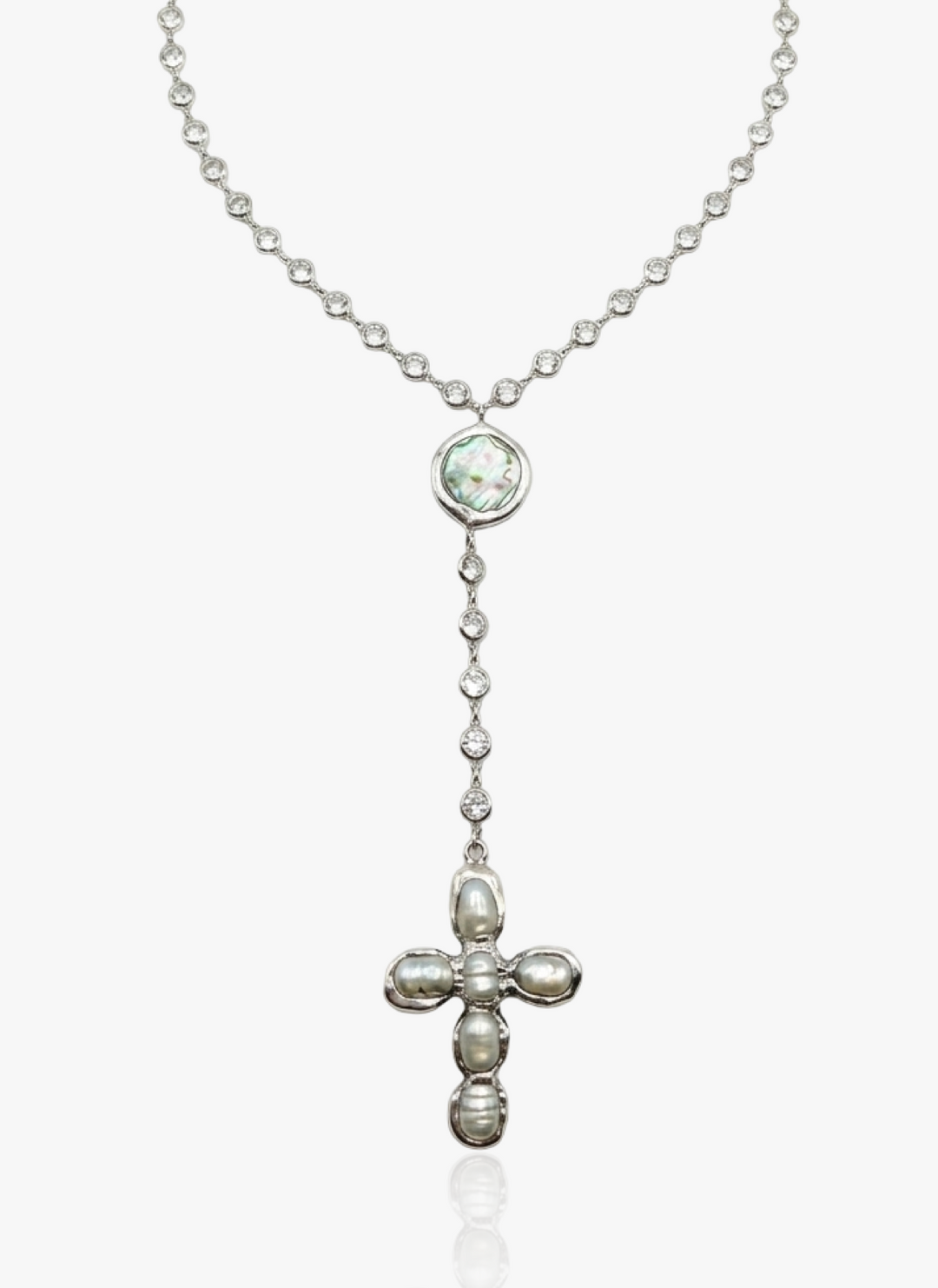Lariat Cross Pearl Necklace