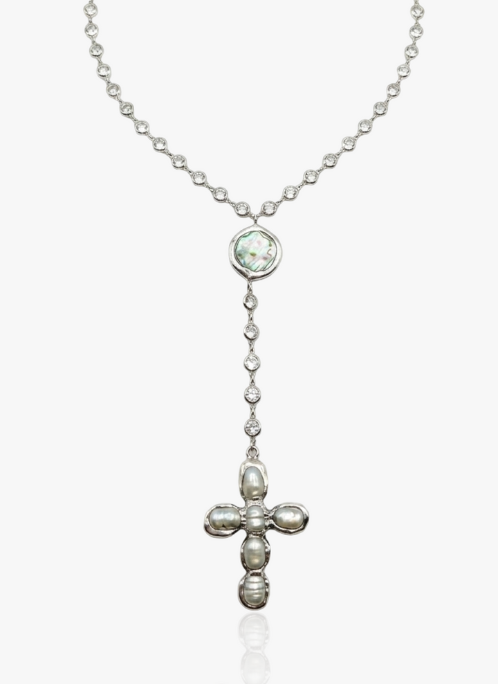 Lariat Cross Pearl Necklace