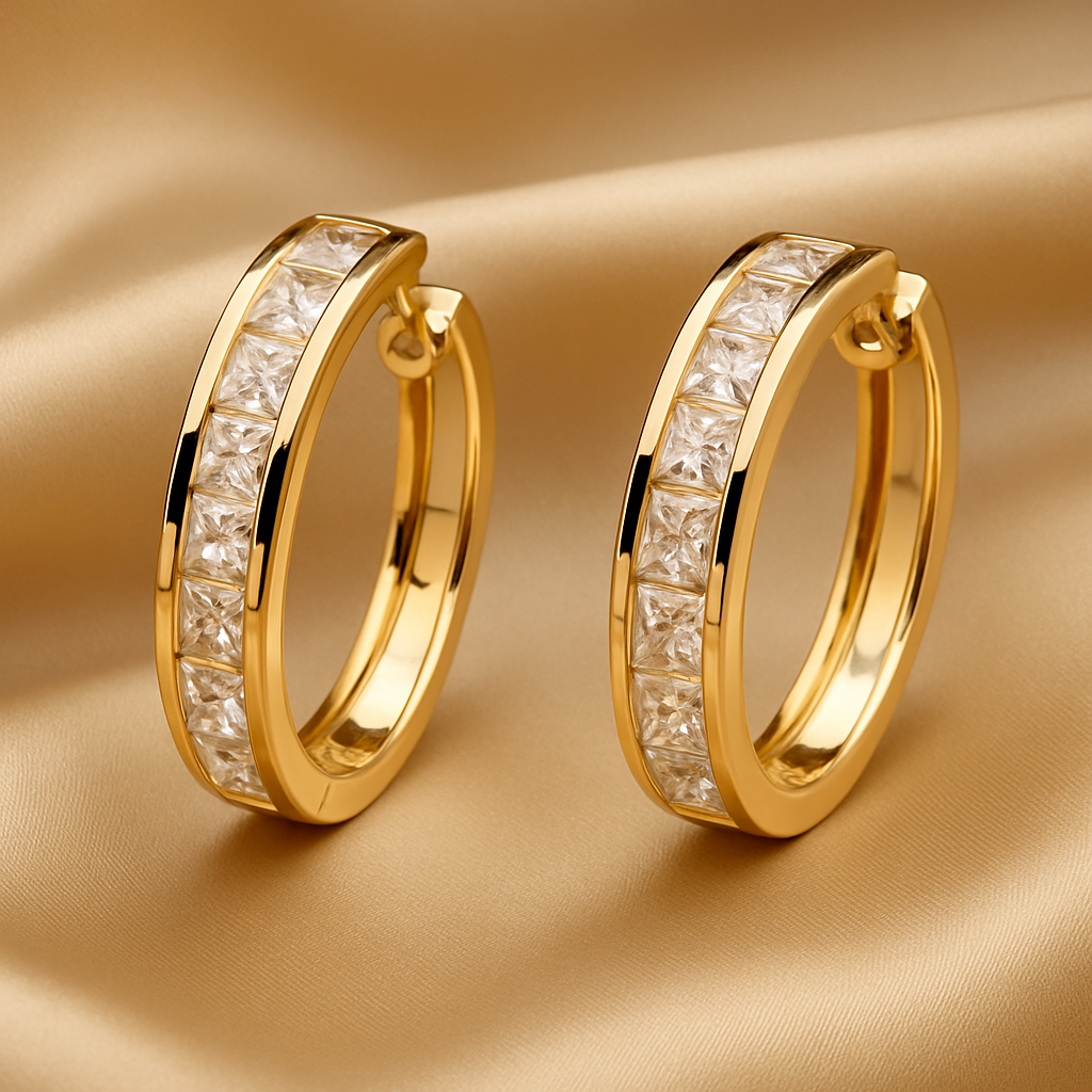 Elegant Gold Earrings Adorned with Crystals