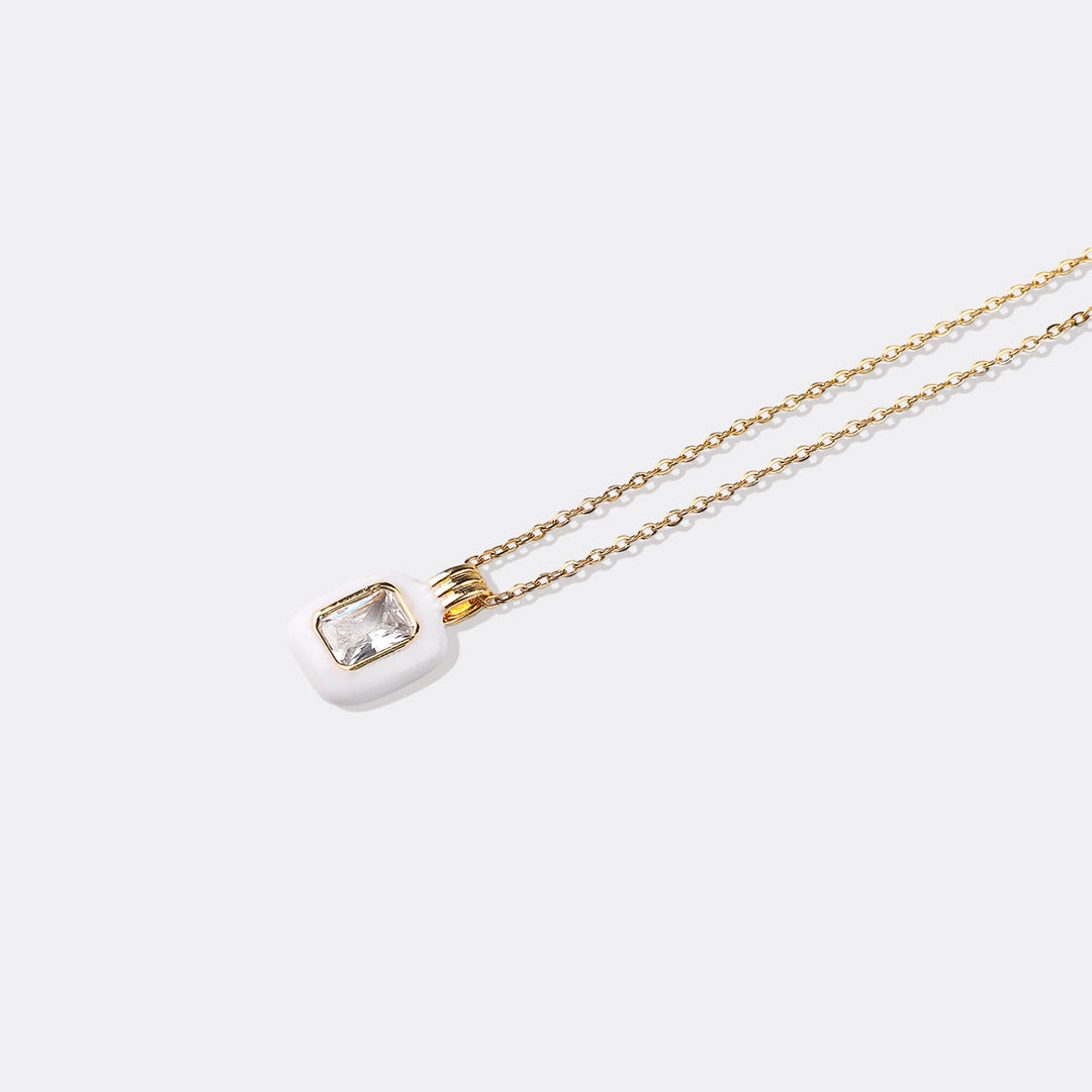 Emerald Cut Gemstone & Enamel Pendant Necklace