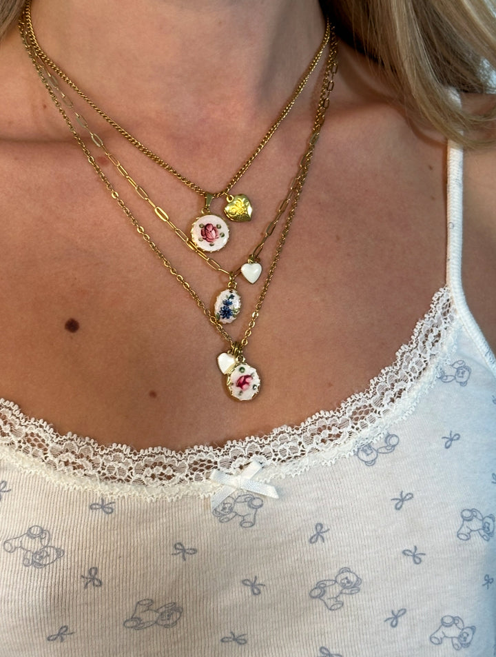 Victorian Rose Necklace - Hand-Painted