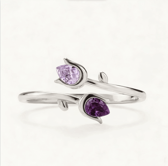 Mother&Daughter Double Birthstones Tulip Ring