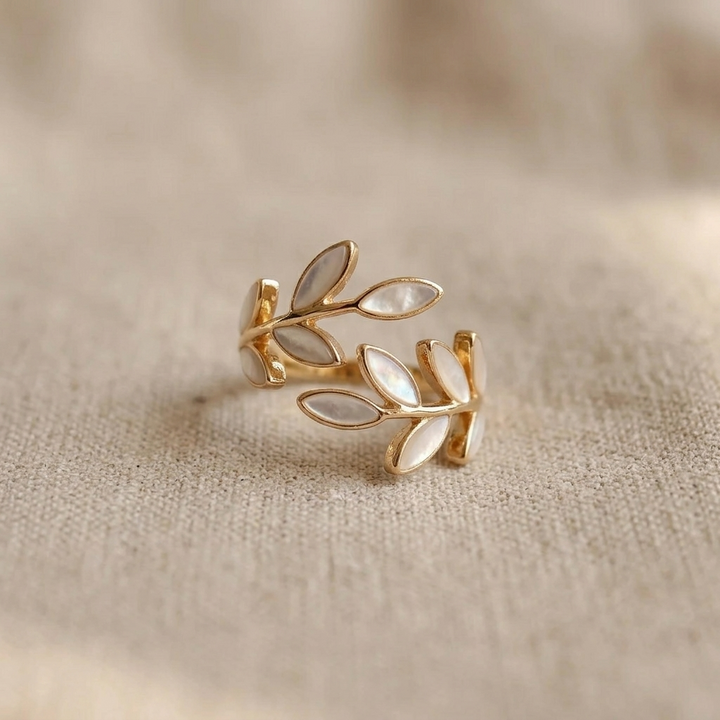 Pure - White Opal Leaf Adjustable Ring