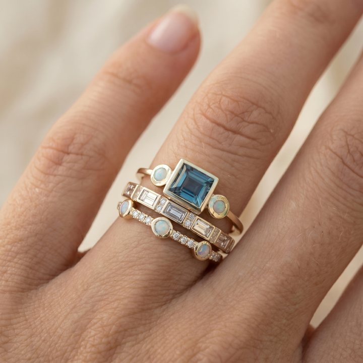 Ocean - Vintage Blue Crystal Ring Set