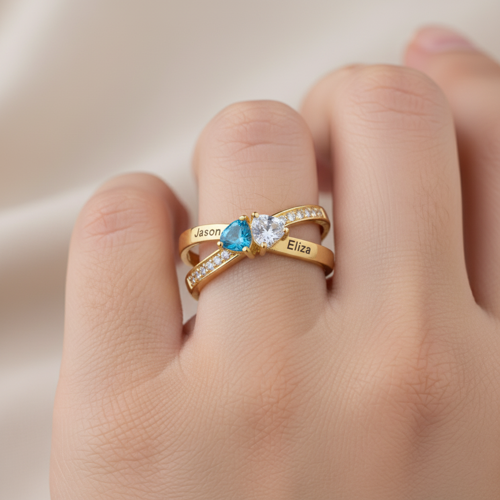 For My Daughter- Custom Promise Two Heart Birthstone Ring