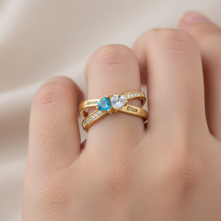 For My Daughter- Custom Promise Two Heart Birthstone Ring