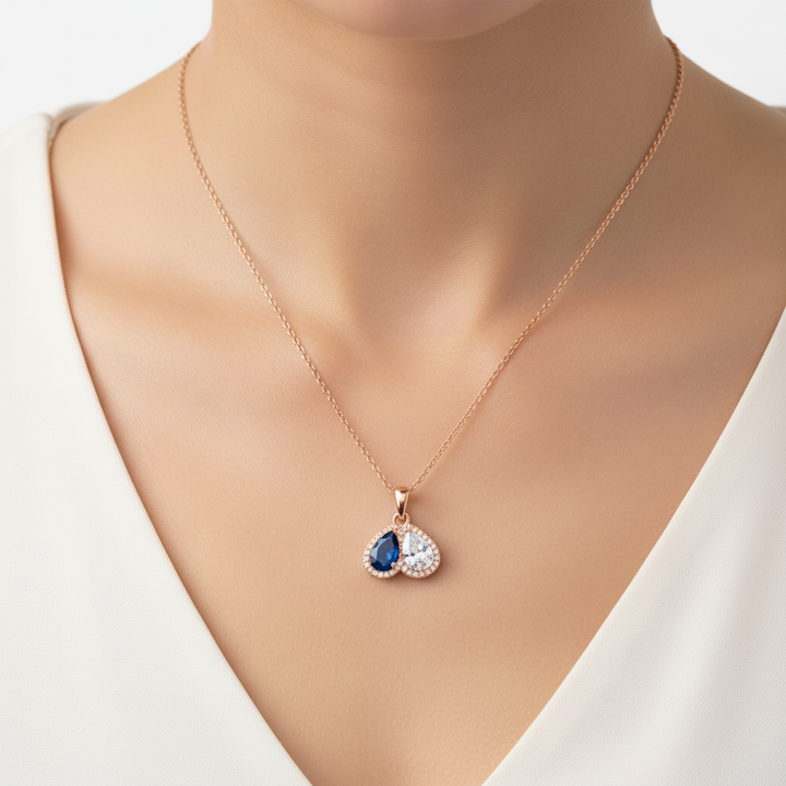 For My Daughter- Custom Promise Two Heart Birthstone Necklace