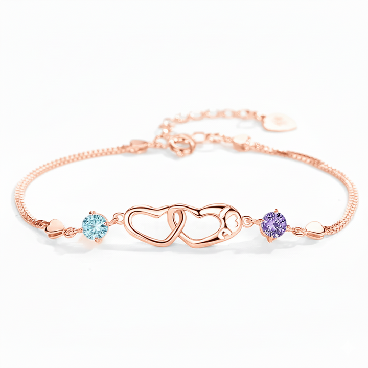 Mother And Daughter Birthstone Custom Double Heart Bracelet