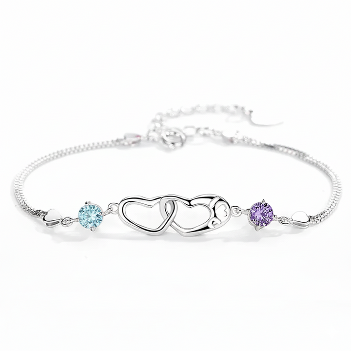 Mother And Daughter Birthstone Custom Double Heart Bracelet