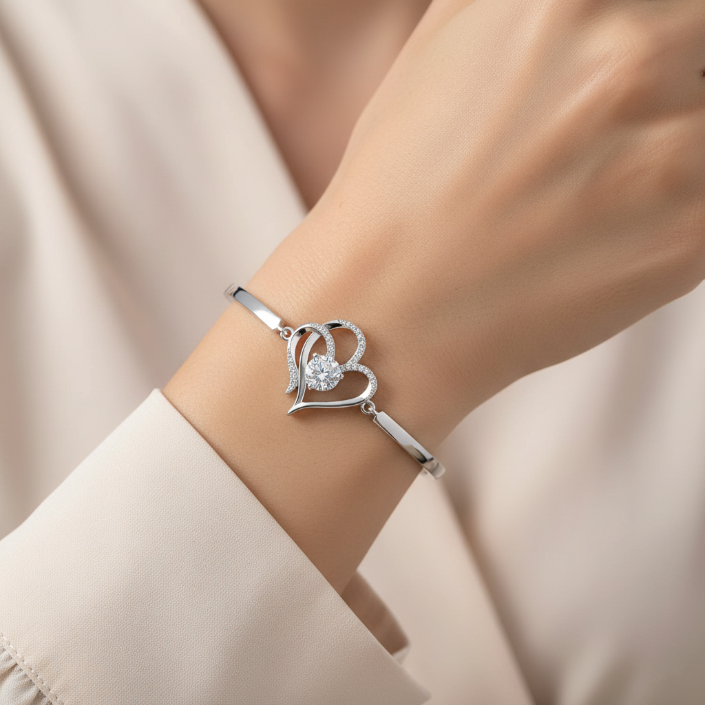 To My Daughter- We Are Connected By Heart Diamond Bracelet