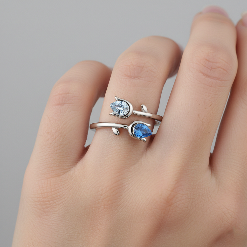 Mother&Daughter Double Birthstones Tulip Ring