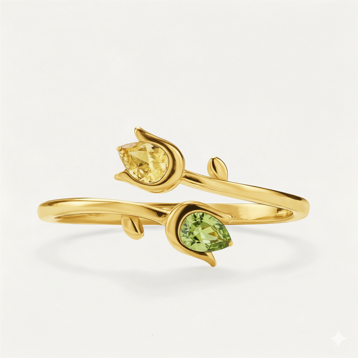 Mother&Daughter Double Birthstones Tulip Ring