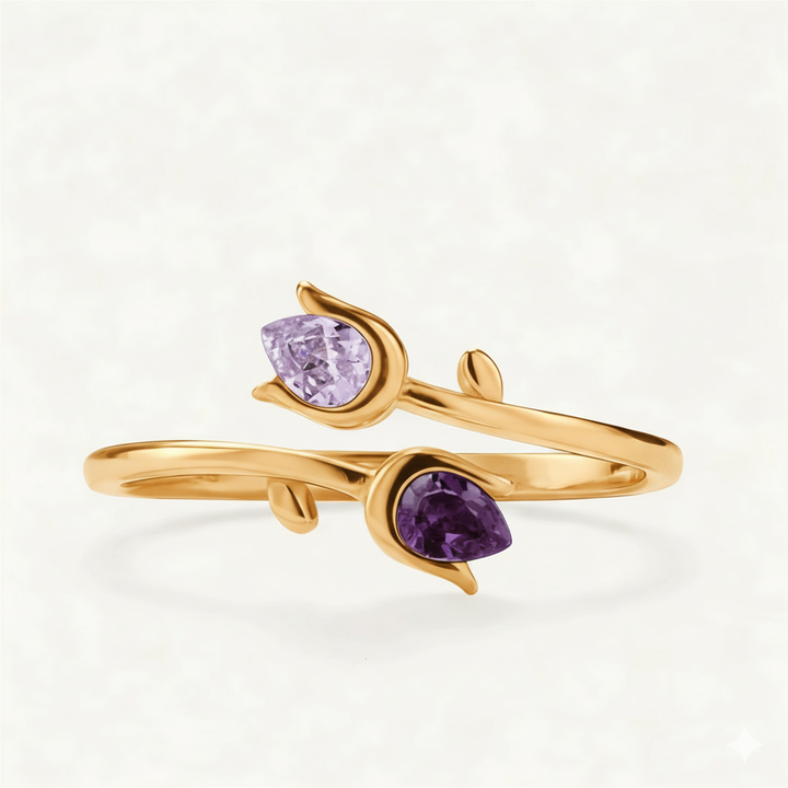Mother&Daughter Double Birthstones Tulip Ring