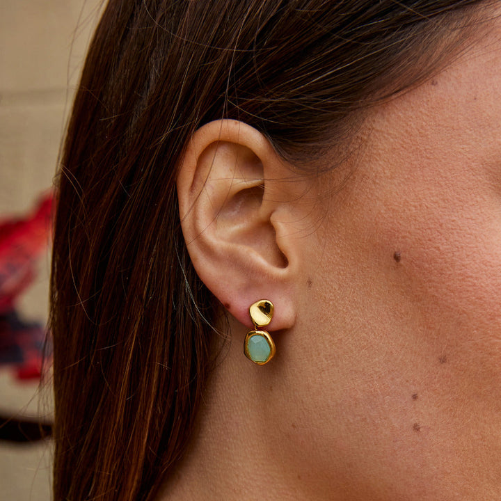 Gold Hanging Earrings Aquamarine