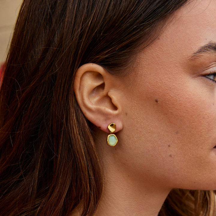 Gold Hanging Earrings Aquamarine