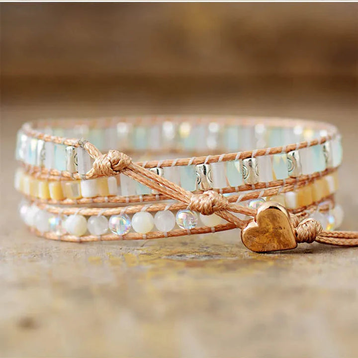 Moonstone Teardrop Charm Wrap Bracelet
