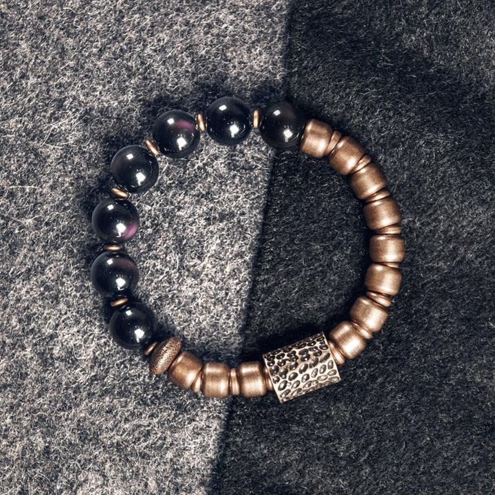 Estrid | Rainbow Eye Obsidian & Brass Handmade Bracelet