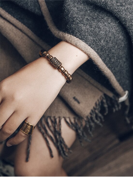 Estrid | Rainbow Eye Obsidian & Brass Handmade Bracelet