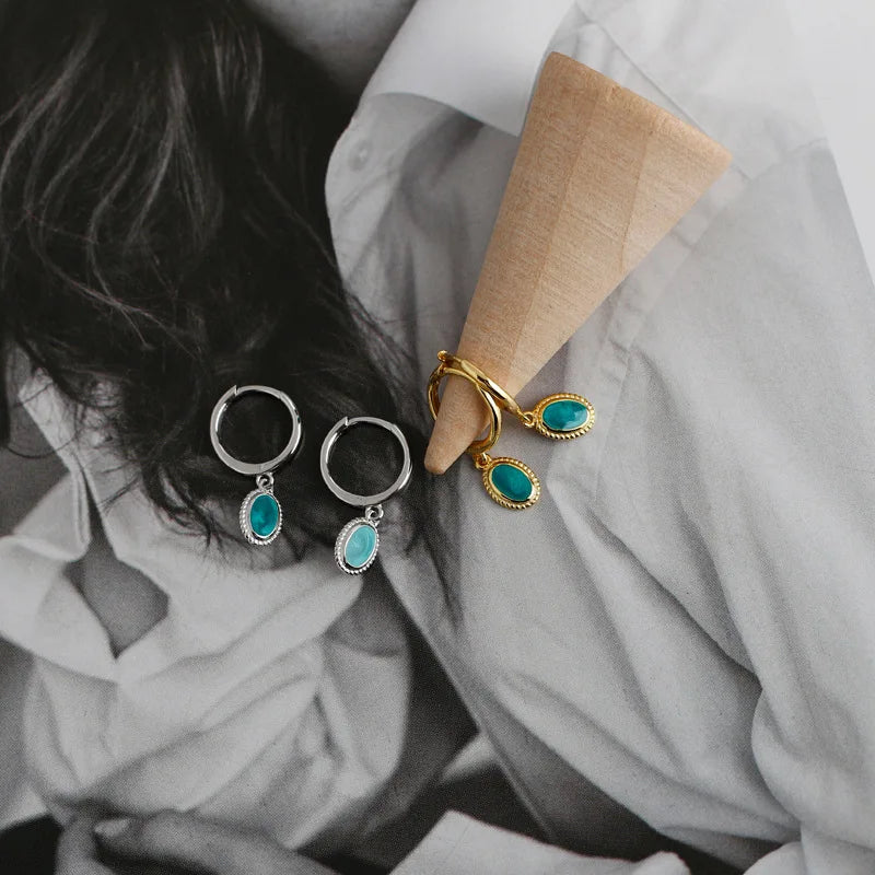 Aqua Drop Huggie Earrings 925 Sterling Silver