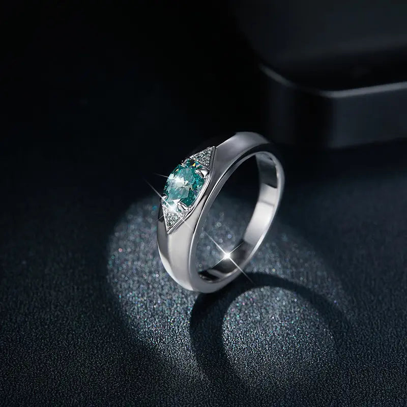 Aquamarine & Moissanite Sterling Silver Ring
