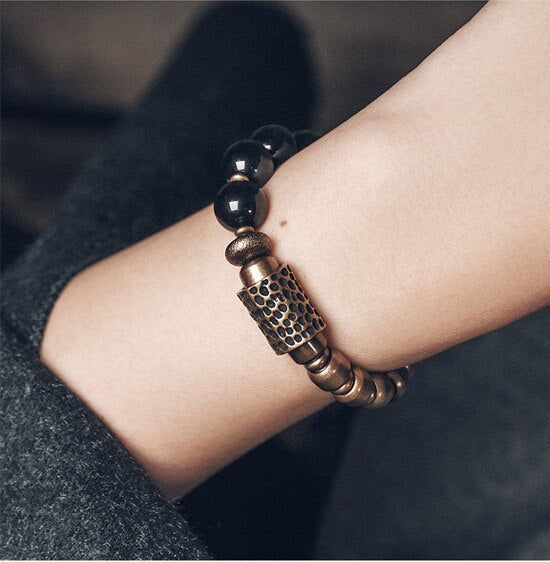 Estrid | Rainbow Eye Obsidian & Brass Handmade Bracelet