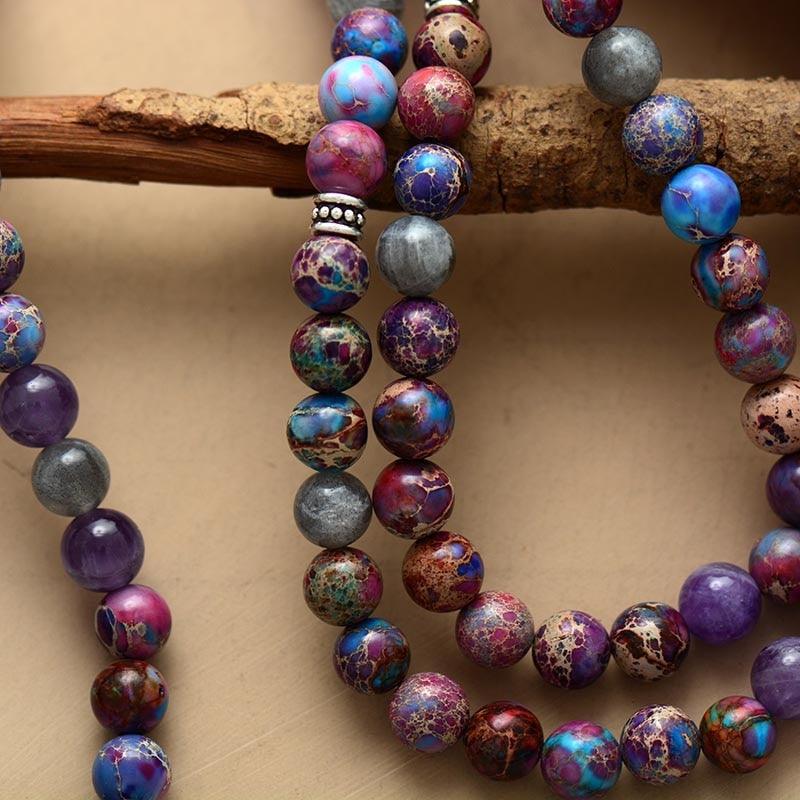 Wisdom Mala – Jasper, Amethyst & Labradorite Bracelet-Necklace