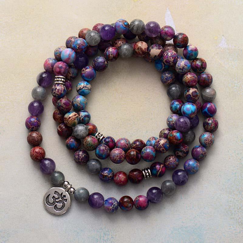 Wisdom Mala – Jasper, Amethyst & Labradorite Bracelet-Necklace