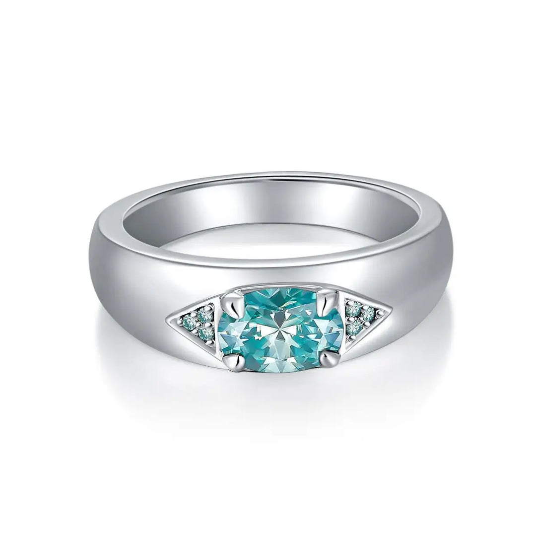 Aquamarine & Moissanite Sterling Silver Ring