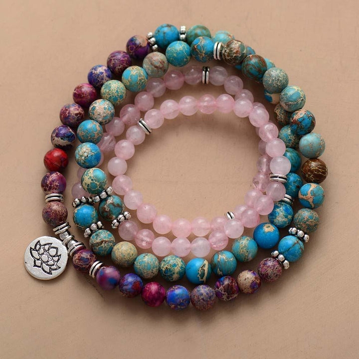 Nurture Mala – Rose Quartz and Jasper Wrap Bracelet-Necklace